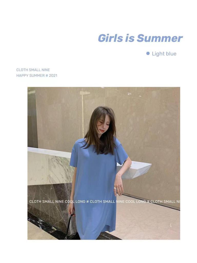 Women's Summer Ice Silk Long Nightdress: Loose Fit, Round Neck, Modal Fabric, Solid Color