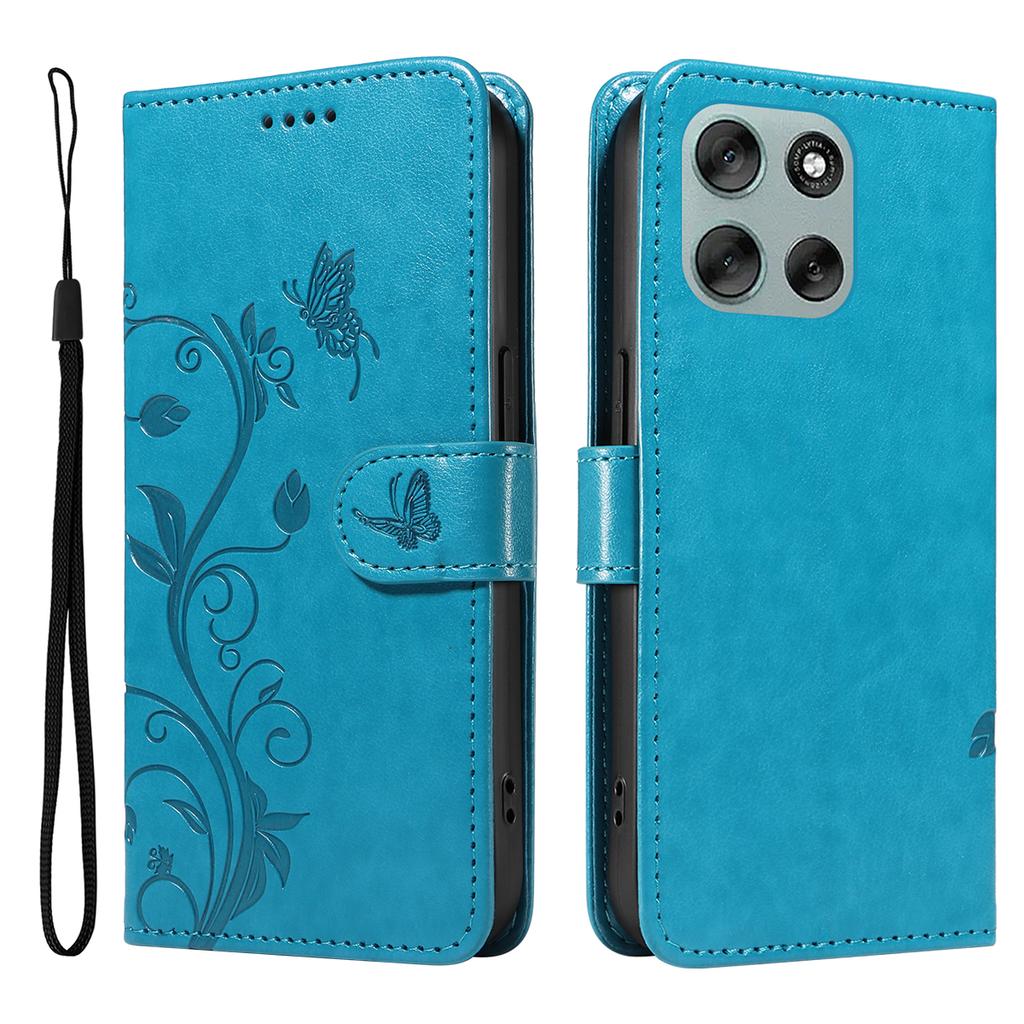 For Motorola Moto G56 5G PU Leather Cases Flower Pattern Wallet Stand Phone Cover with Strap