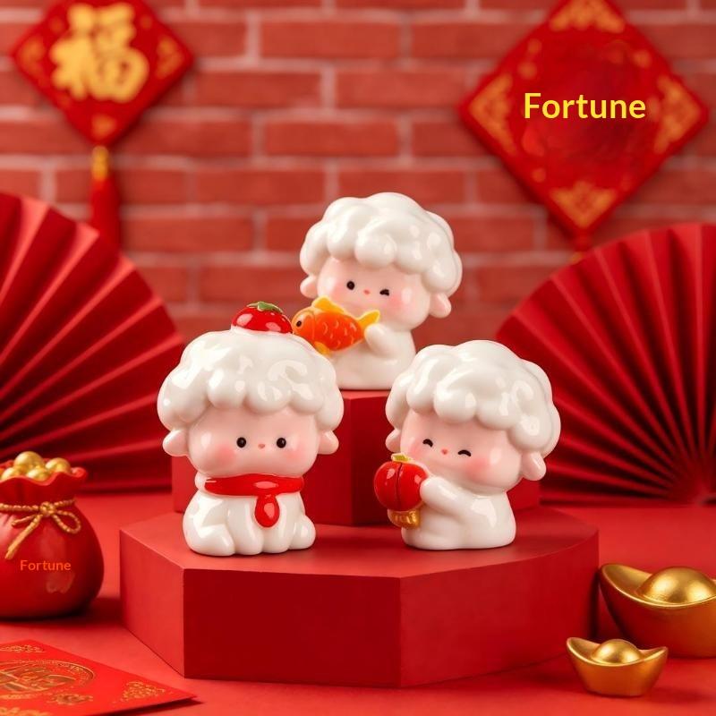 1/6 Pcs Year Of The Sheep Resin Ornament Spring Festival Mascot Miniature Chinese New Year 2027 Statue Home Party Desktop Orname