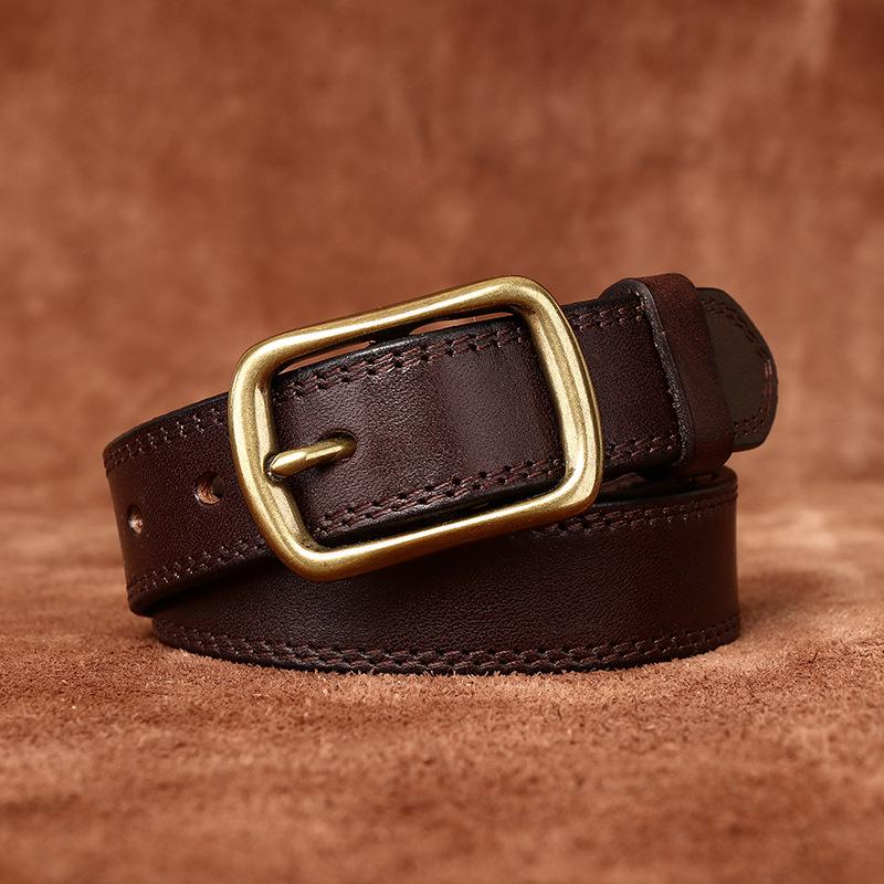 2.8CM Wide Retro Style Genuine Cowhide Leather Belt for Women - Versatile and Fashionable for Jeans