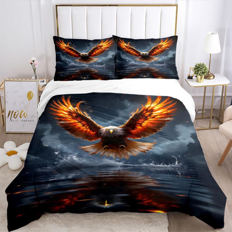 3pcs Eagle, Water Reflection Bedding Set - 1 Duvet Cover + 2 Pillowcases(Core Not Included), Machine Washable Polyester, All-Season Comfort,