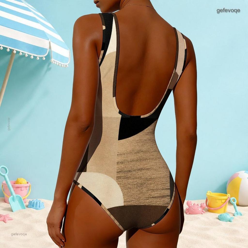 Women Plus Size High Round Neck Sleeveless One Piece Halloween Printed Swimsuit