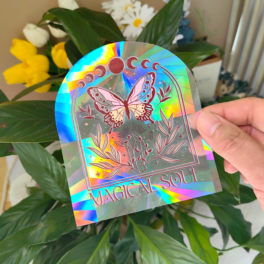 SC031-045 Klistermärken Regnbågsglas Solfångare Anti-kollisionsvarning Dekaler Prismatiska PVC-dekorationer för att Förhindra Stoppa Fåglar