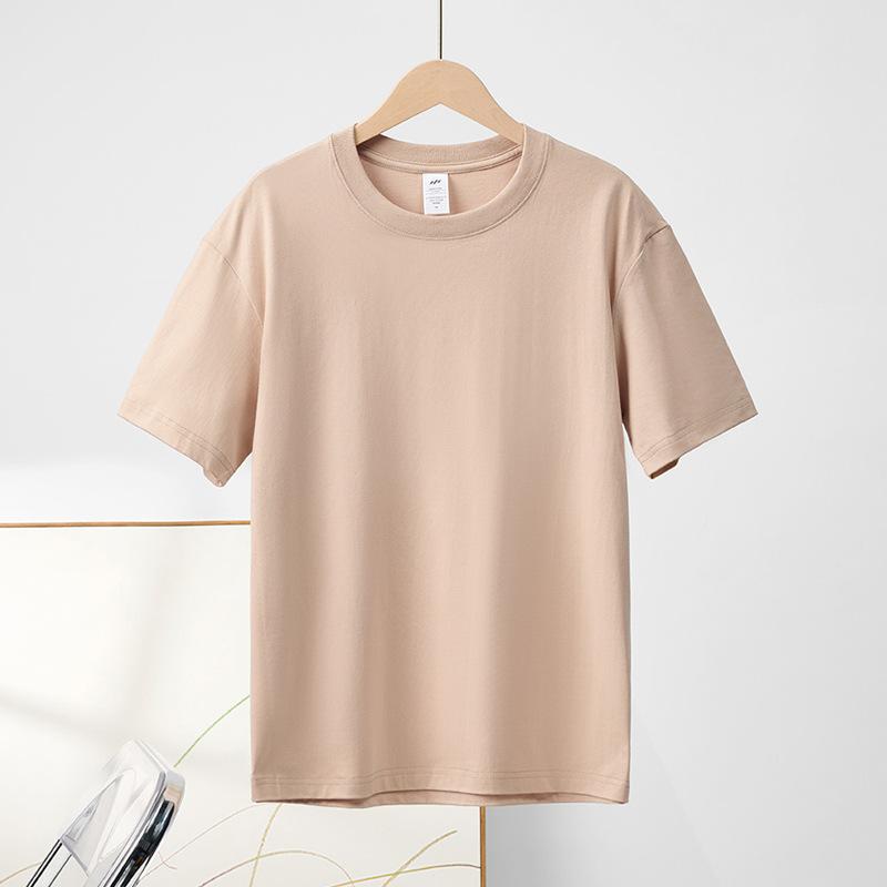 Kurzarm-T-Shirt aus reiner Baumwolle mit Rundhalsausschnitt für Damen, einfarbig, halbärmeliges Basis-T-Shirt