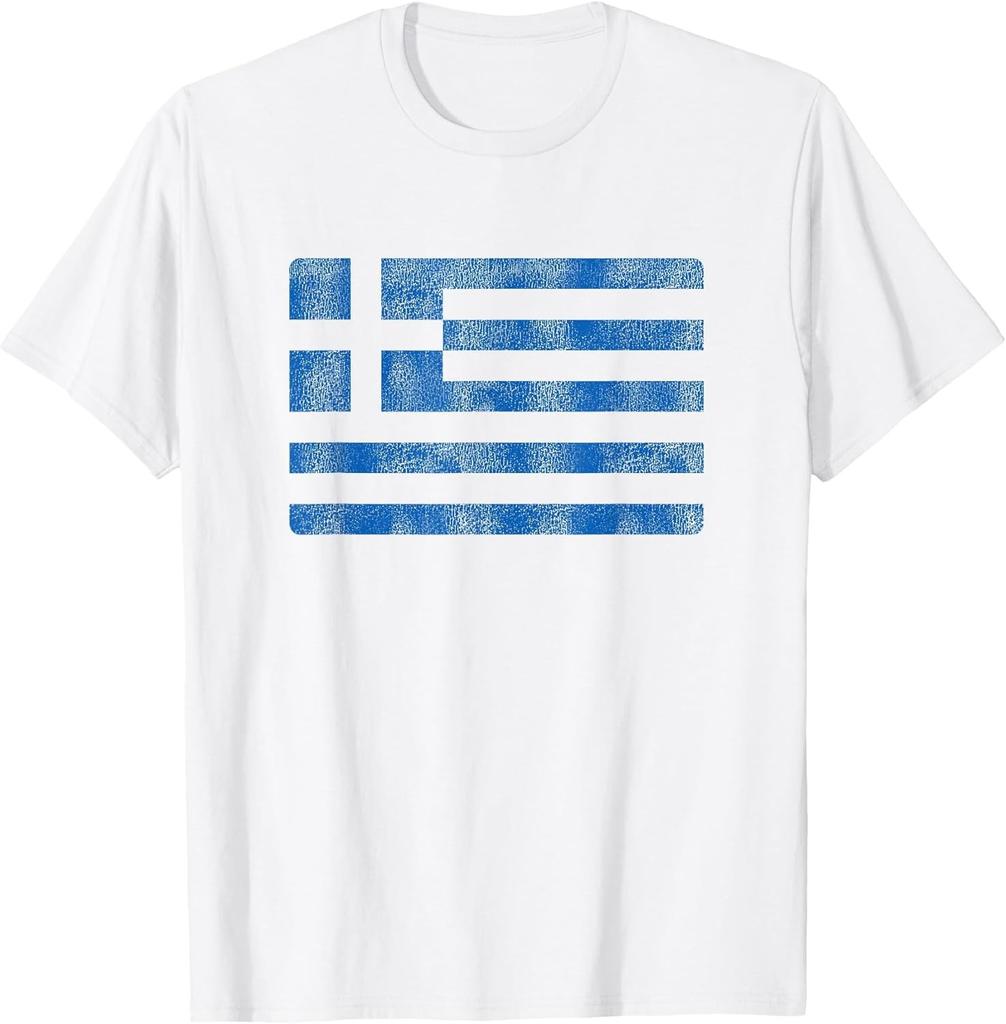 Vintage Griekse Vlag: Retro Griekenland Souvenir Katoenen T-shirt - Gemaakt in de VS