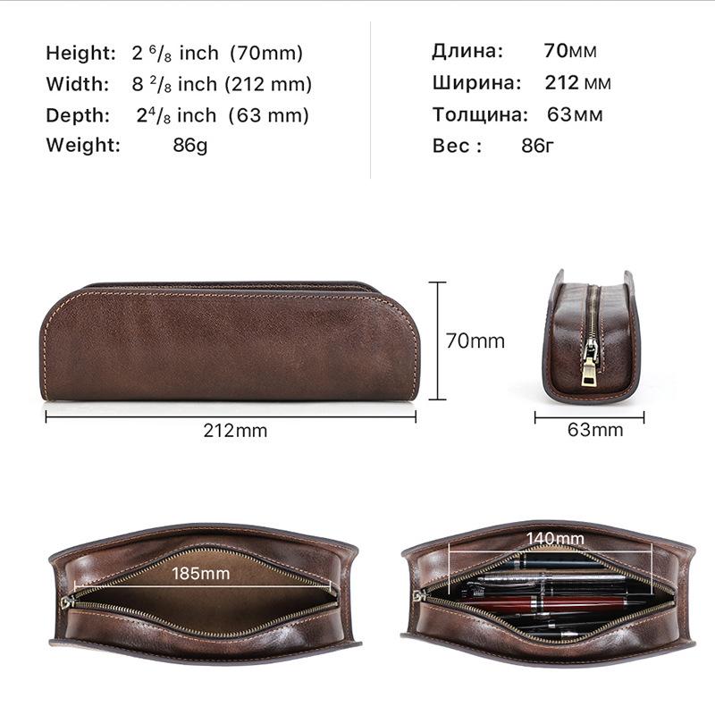 Brown Thick Cowhide Pencil Case Handmade Large Capacity Student Office Zipper Creative Pen Storage Box