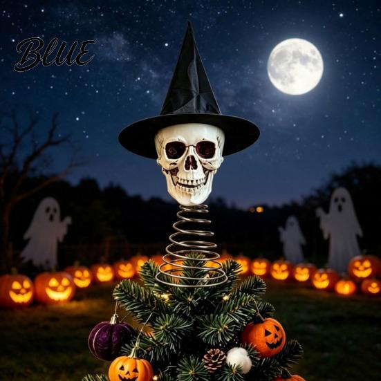 Versatile Halloween Tree Topper Witch Hat Skull Topper Gothic Skeleton Figurine for Party Atmosphere Prop Decor Spooky Festive Home Ornament Trick