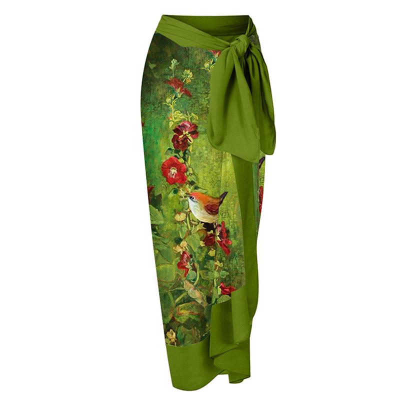 

Платье-миди с кружевной шнуровкой в отпускном стиле и принтом 22067739 One Size зелёный