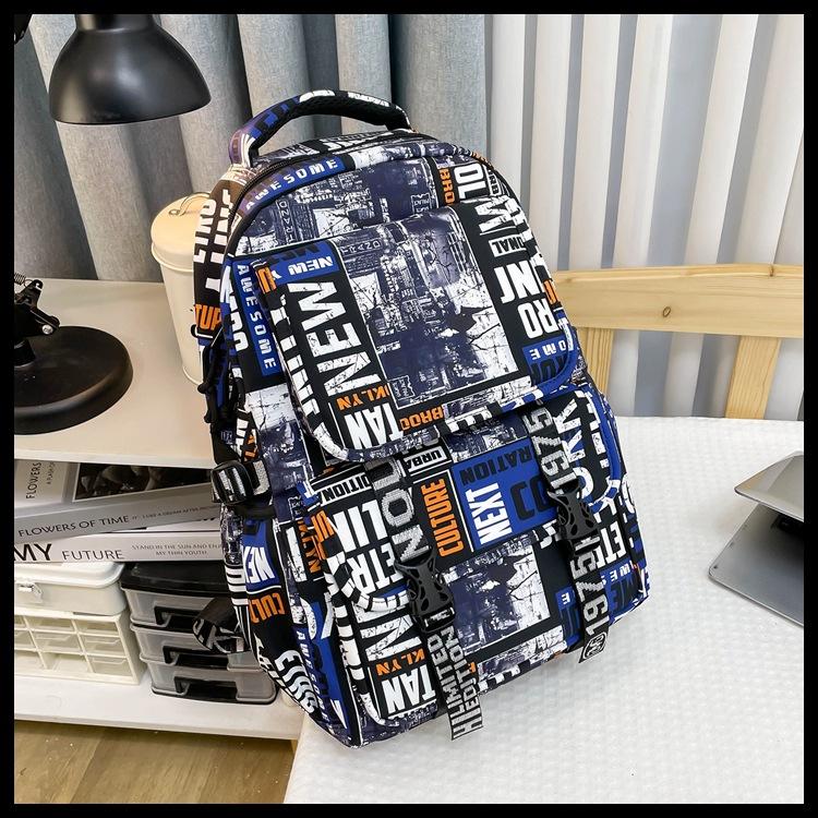 Schoolbag trendy cool graffiti boys junior high school students Internet celebrity schoolbag men large capacity fashion casual versatile backpack