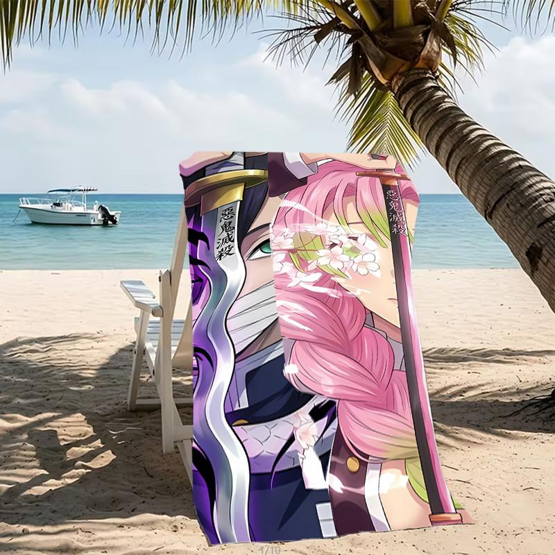Beach Towel with Nezuko Demon Slayer Kanroji Mitsuri Pattern - soft,absorbent,machine washable Lightweight&Modern,swimming,Travel Essentials