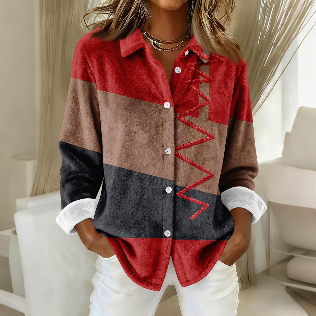 Camicia da donna, camicetta, stampa, bottoni, manica lunga, casual, basic, colletto, regolare