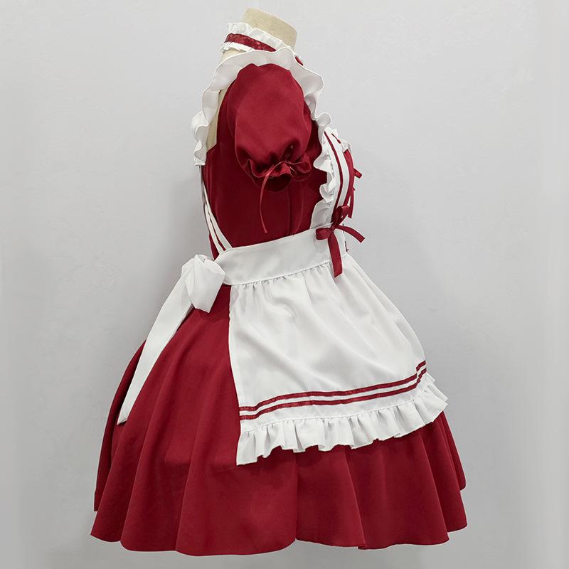 Cos sweet beautiful woman maid outfit red sweetheart maid uniform dress suit women's clothing
