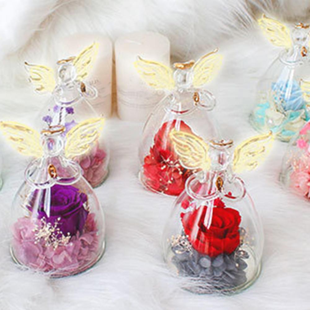 1 Set Little Angel Preserved Roses In Glass Forever Eternal Rose Flower Christmas Birthday Valentine Day Wedding Gift Women Girl