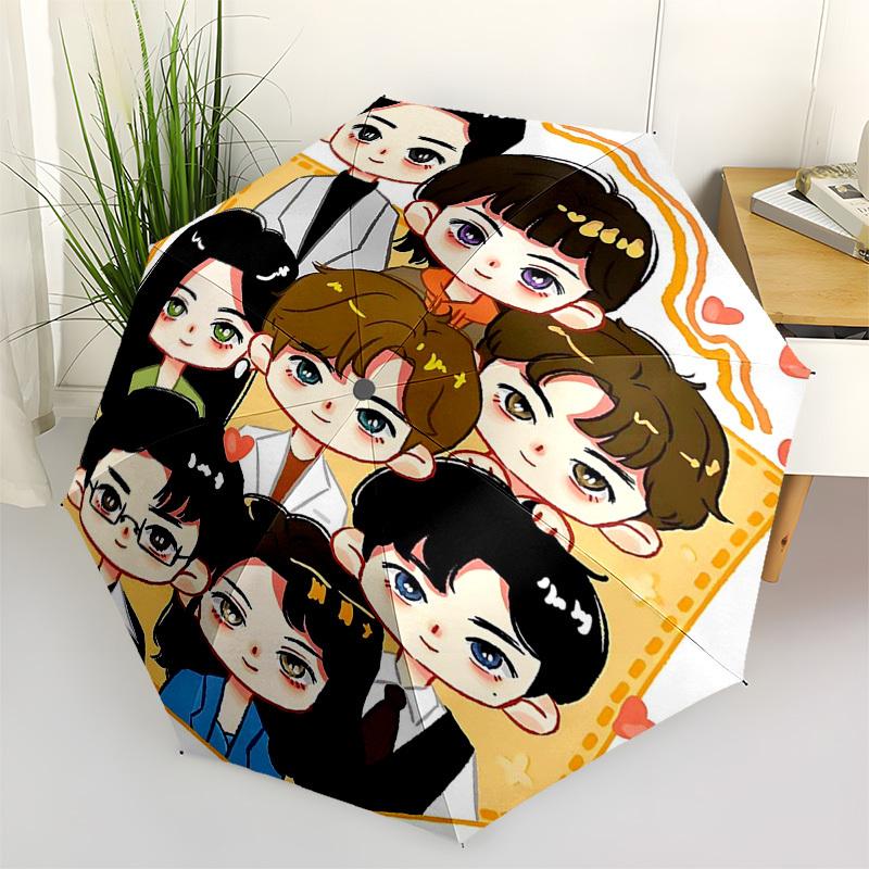 

1pc Outdoor Umbrella with Cute Cartoon Characters - Automatic Opening/Closing, Portable 3-Fold Design, 8-Rib Iron Frame, Perfect Gift for Fans, T