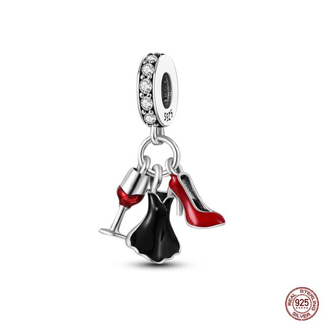 New 925 Sterling Silver Red Color Series Heart Shape Charms Beads Lucky Jewelry Gifts