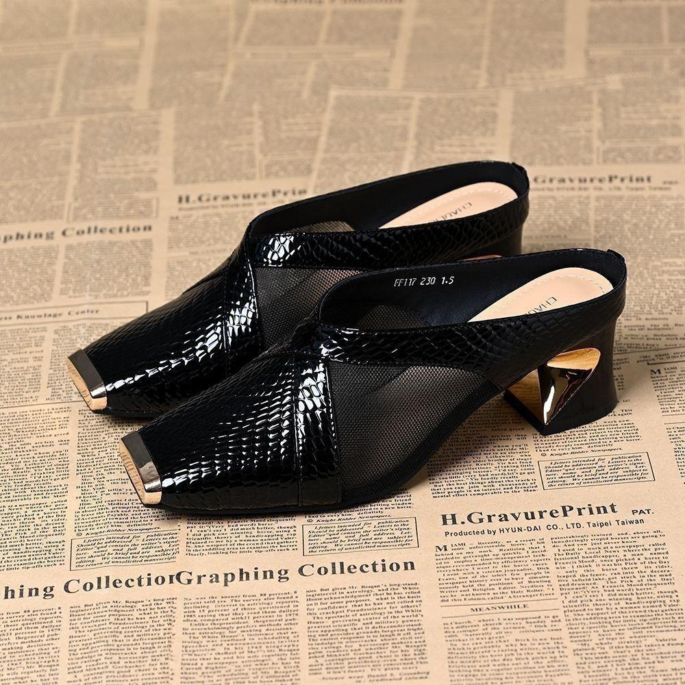 zapatos de mujer women cute sweet round toe black mesh breathable slip on square heel shoes lady casual pumps ab681