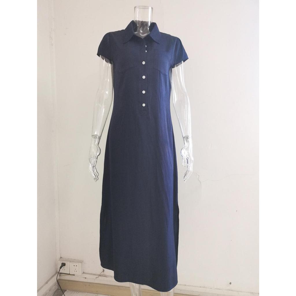 2026 New Women's Denim Shirt Dress - Long Casual Maxi Dress with Shirt Collar, Side Slit, Pockets, and Flared Hem, Plus Size Comfortable Summer Dress