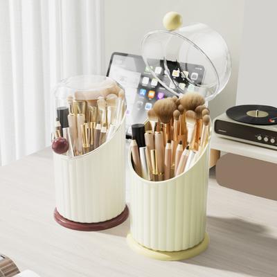 Suport Pensule Machiaj cu 3 Compartimente Organizator Cosmetice cu Capac Transparent Anti-Praf Cupă pentru Pensule Machiaj Suport Pix pentru Toaletă Creioane Sprâncene Eyeliner