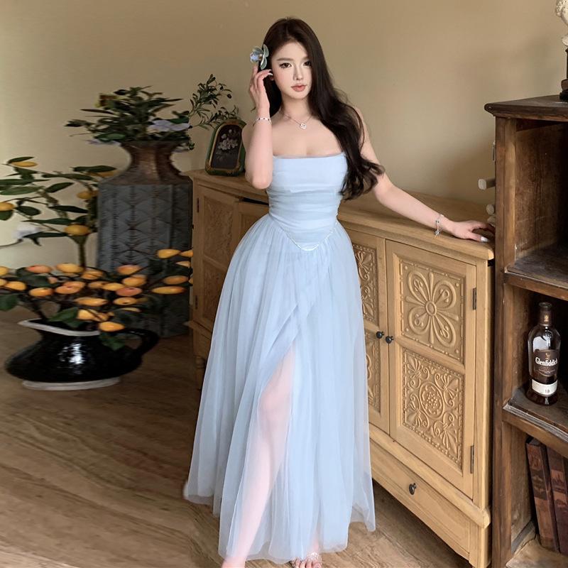 

Женский темпераментный стиль светской львицы сетчатая юбка разрез вилка и тонкое платье L