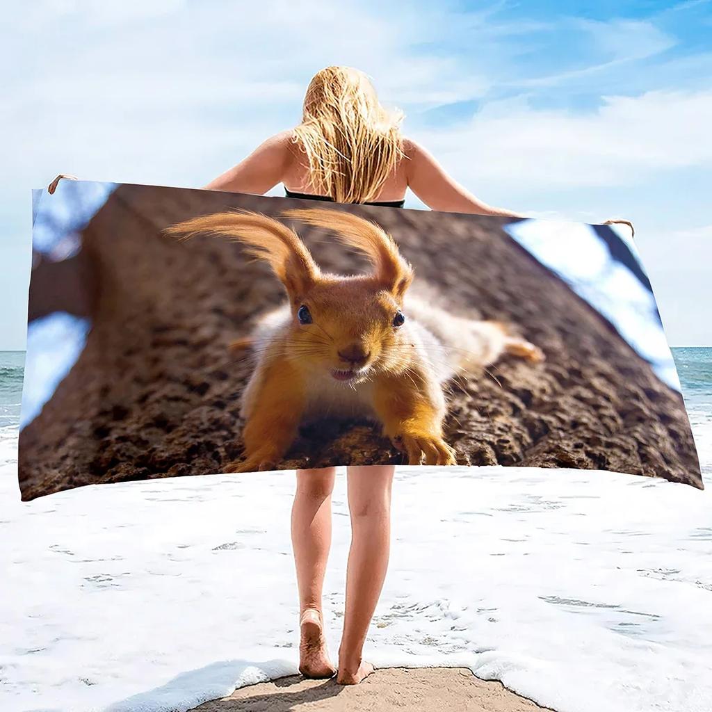 Squirrel Beach Towel Microfiber Quick Dry Sand Free Towel Travel Beach Towels Lightweight Beach Towel Pool Swimming Gym Travel
