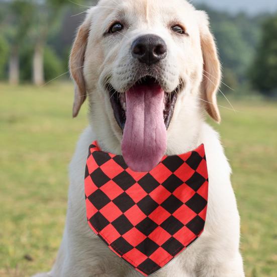 Teddy Kerchief Long Lifespan Easy To Wear Cotton Checkerboard Grid Dog Bandana for Spring