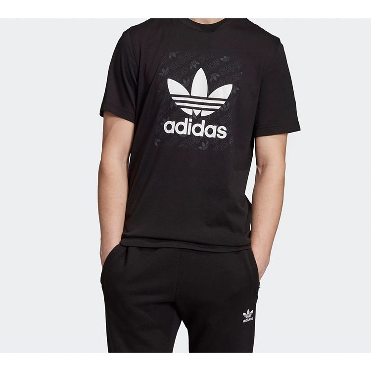 Adidas Originals Trefoil Logo Contrast Round Neck Short Sleeve T-Shirt Men Tops Black ED7043