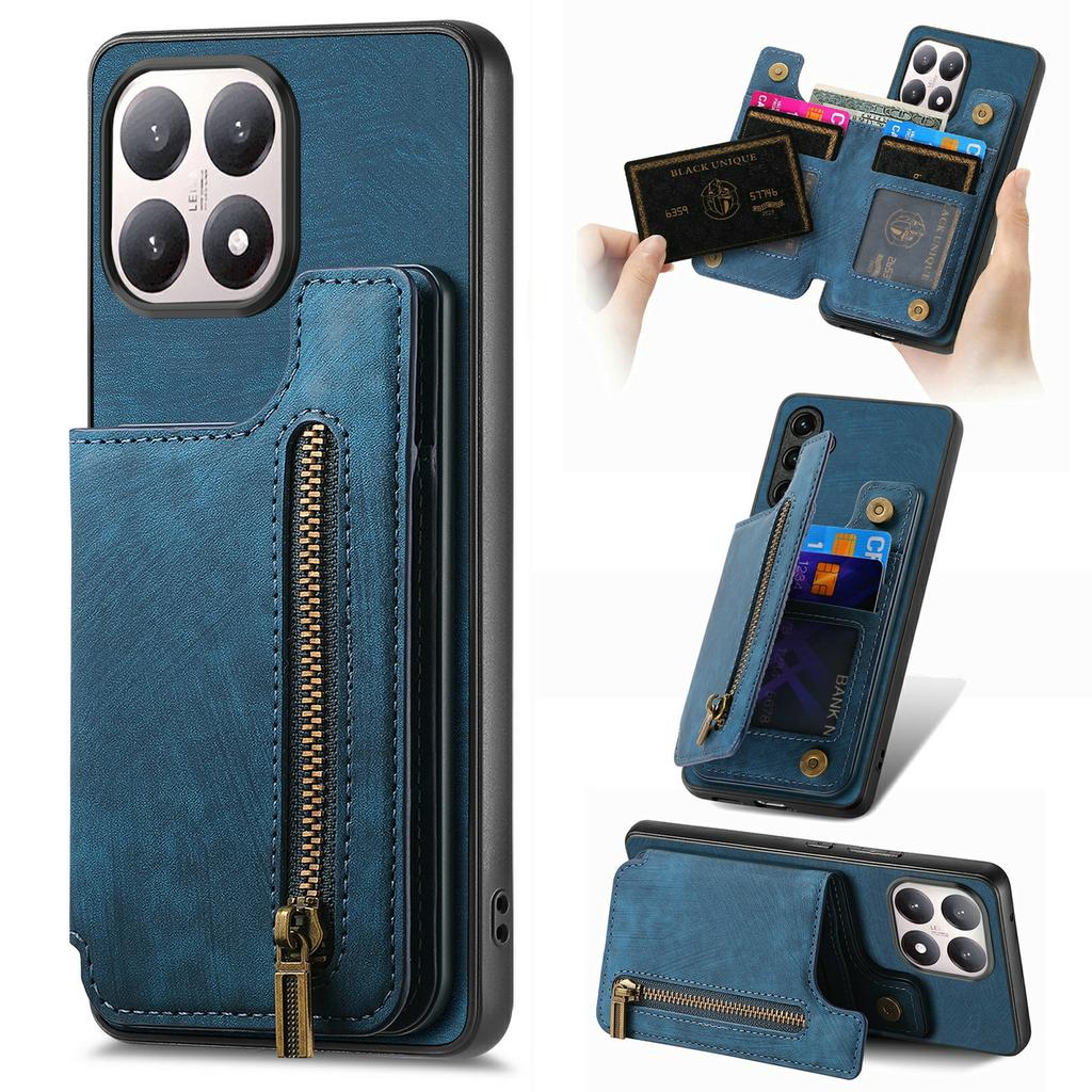 For Xiaomi 15T Case with Zipper Card Holder Retro Leather TPU Phone Cover