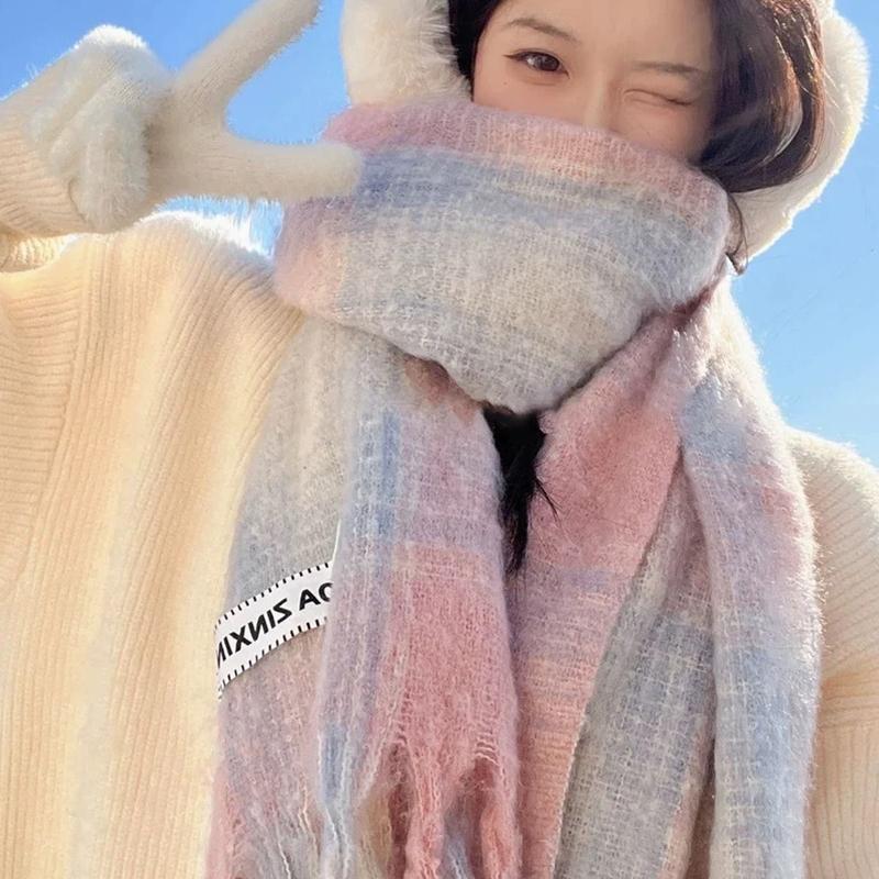 Осенне-зимний Корейский Клетчатый Шарф Женский Толстый Атмосферный Теплый Студенческий Платок Шарф на Шею