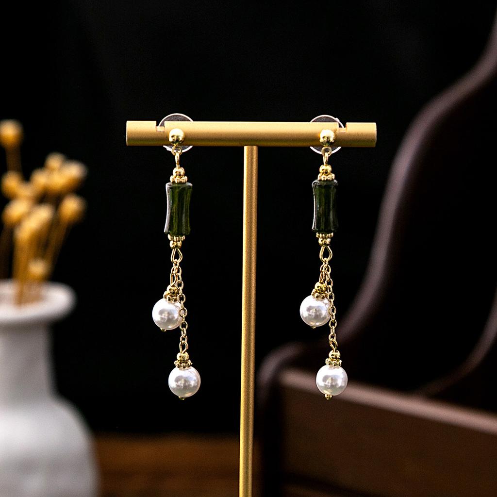 BLINGBAY Women's New Chinese Style Imitation Pearl Earrings Chinese Style Butterfly Drop-shaped Tassel Earrings Simple Hanfu Accessories Retro Jewelry