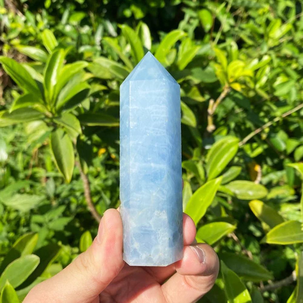 Natural Celestine Crystal Column Single Point Wand Home Decor Crafts Figurines Blue Celestite Hexagonal Prism Yoga Meditation