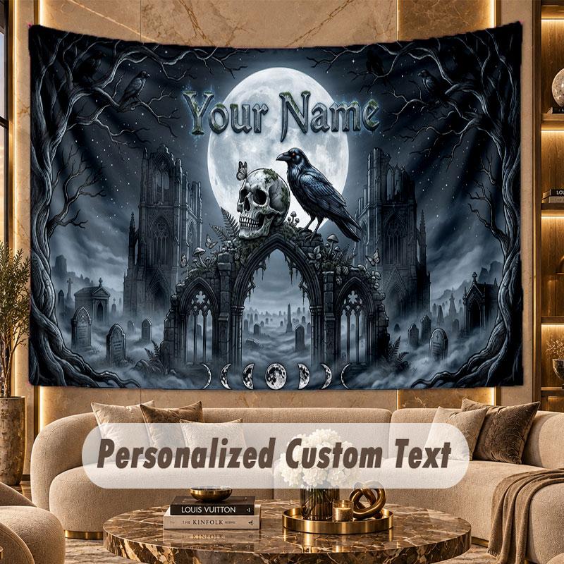 Skull Gothic (126) Theme Wall Tapestry Customized With Name Text Personalized Hanging Tapestry For Bedroom Living Room Decor