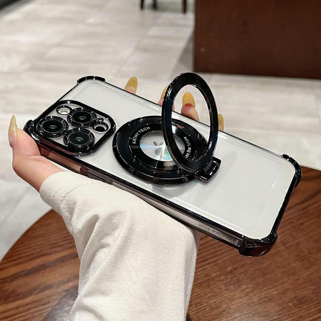Elektropläterat magnetiskt ställ för iPhone 13/15/16PRO Stöttåligt mjukt skal