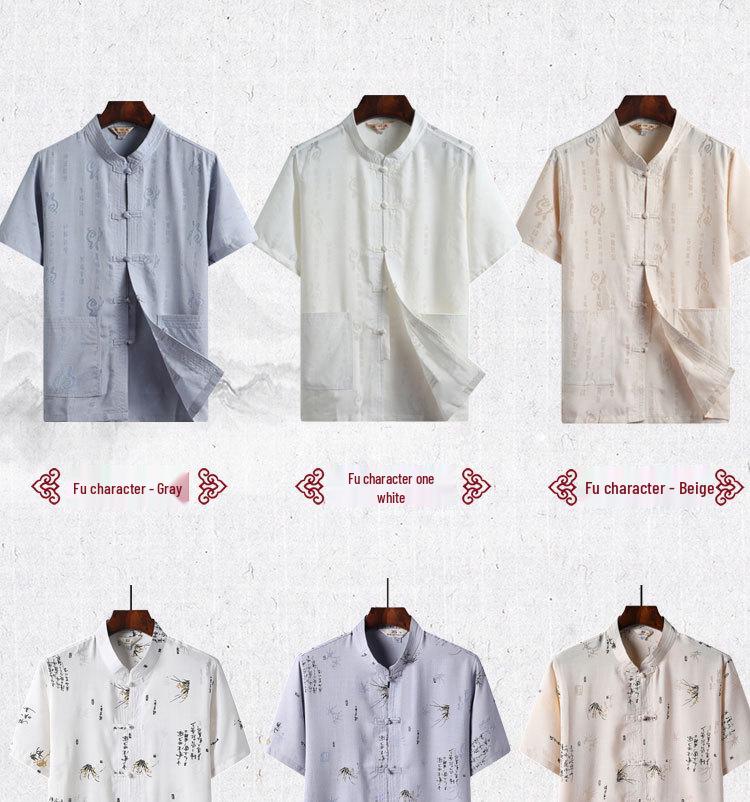 Men's Chinese-Style Summer Tang Suit: Short-Sleeve Linen Hanfu Robe for Middle-Aged and Elderly