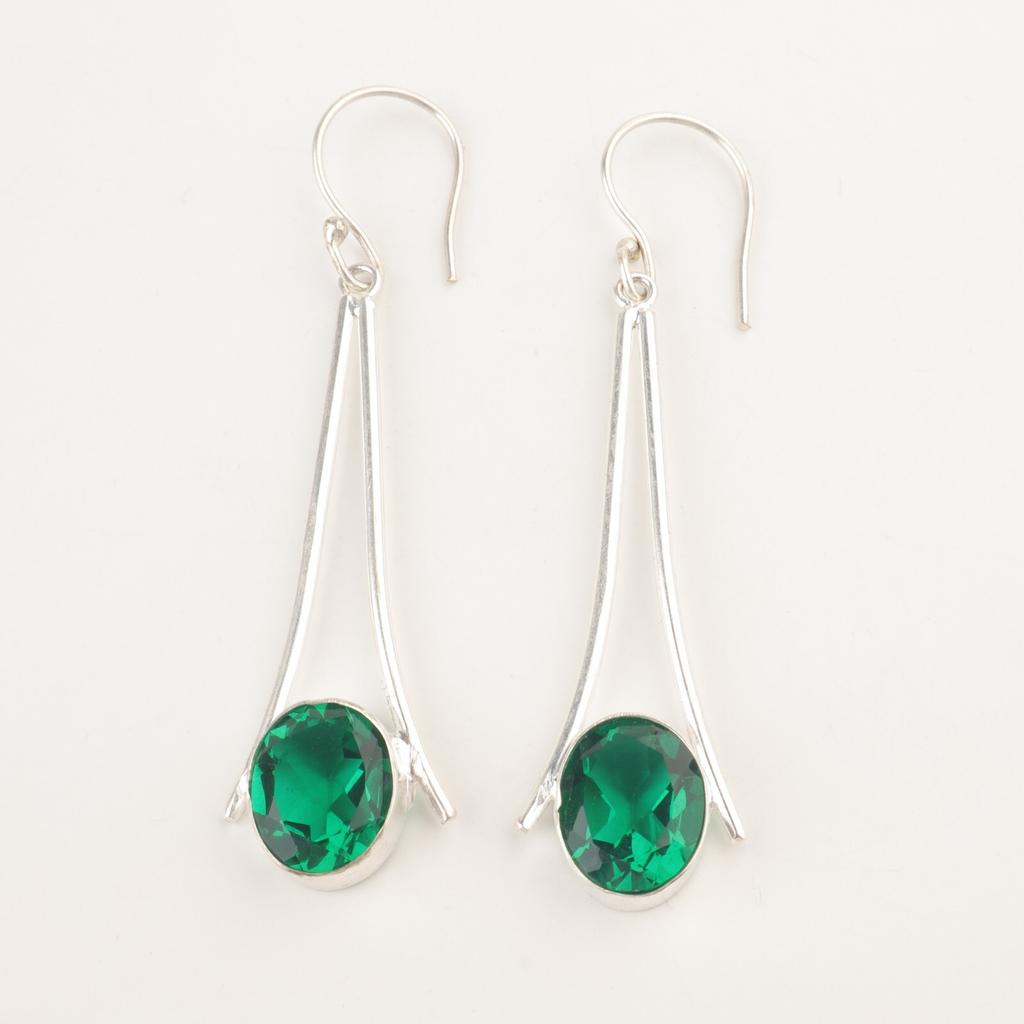 Green Emerald Stone Boho Dangle Engagement Gift Earrings Jewelry Sterling Silver EE-136-9