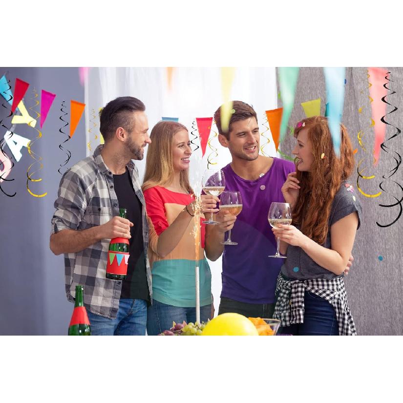 30Pc Gold and Black Party Party Swirl Decorations Foil Swirl Hanging Decoration Plastic Streamer for Ceiling 22 In