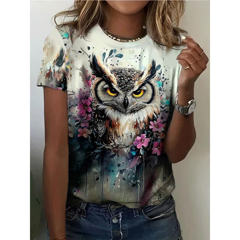 Summer Animal Wolf  T-Shirts Women's Round Neck Short Sleeve T Shirt Oversized Harajuku Tees Y2k Tops Female Clothing