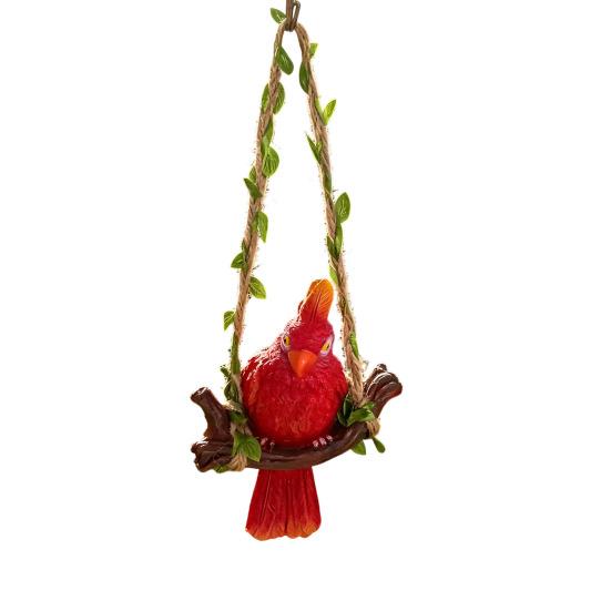 Hanging Parrot Garden Statue Resin Tropical Bird Swing Figurine Outdoor красный