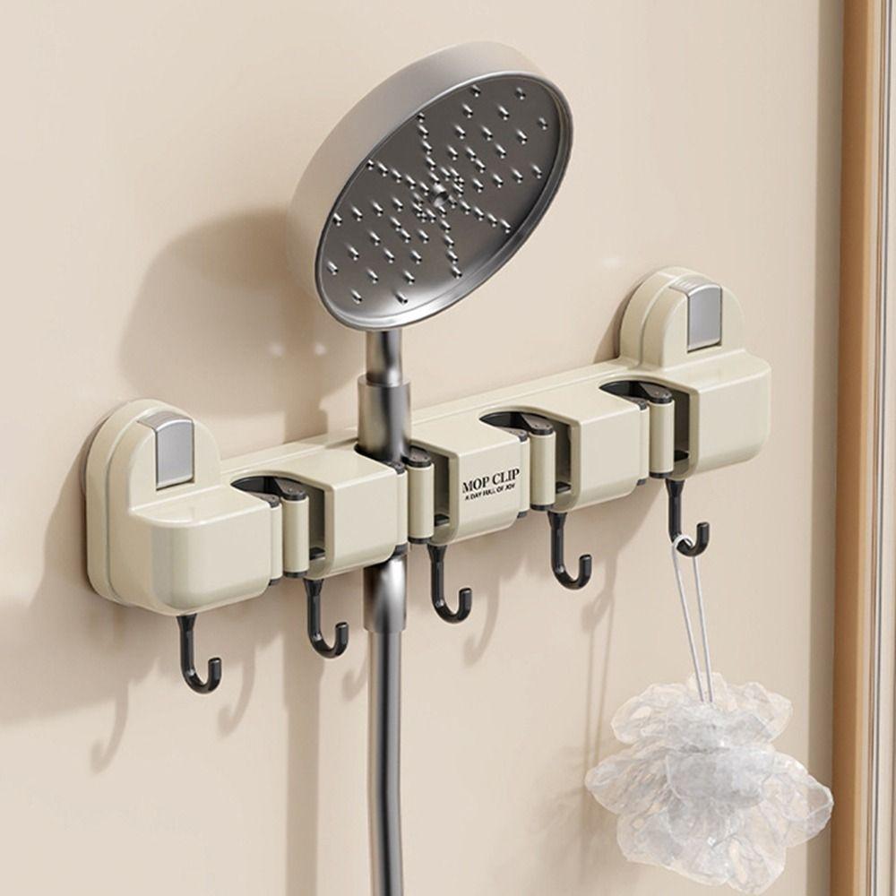 Plastic Mop Clip Rack Non Punching Mop Holder Multifunctional Broomstick Hanger  Kitchen