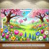 Cartoon Spring Cherry Blossom and Flower Backdrop Kids Party Photo Booth Background Banner