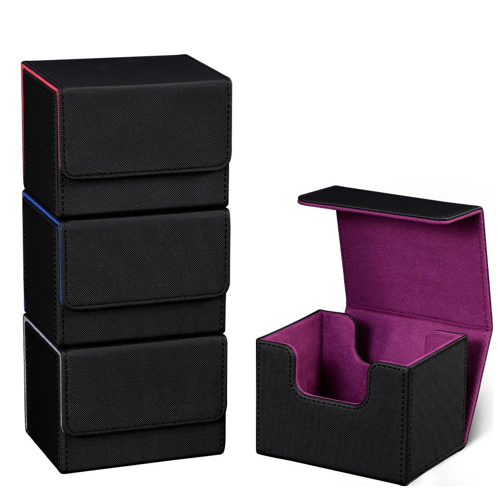 Card Deck Box 4 pack , holds 100+ single Sleeved Cards, PU Leather Strong Magnetic Closure card box for TCG Cards