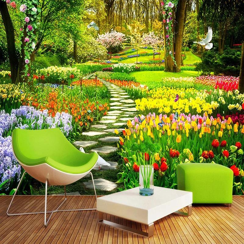 3d Nature Scenery Wallpaper Flowers Grass Path Murals Living Room Bedroom Wall Murals Decor