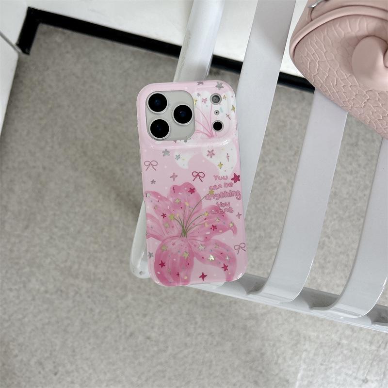 

Colorful Star Glitter Lily Flower Chain iPhone Case for 17, 16 Pro Max, 15, 14 - Girly Design 14 Pro