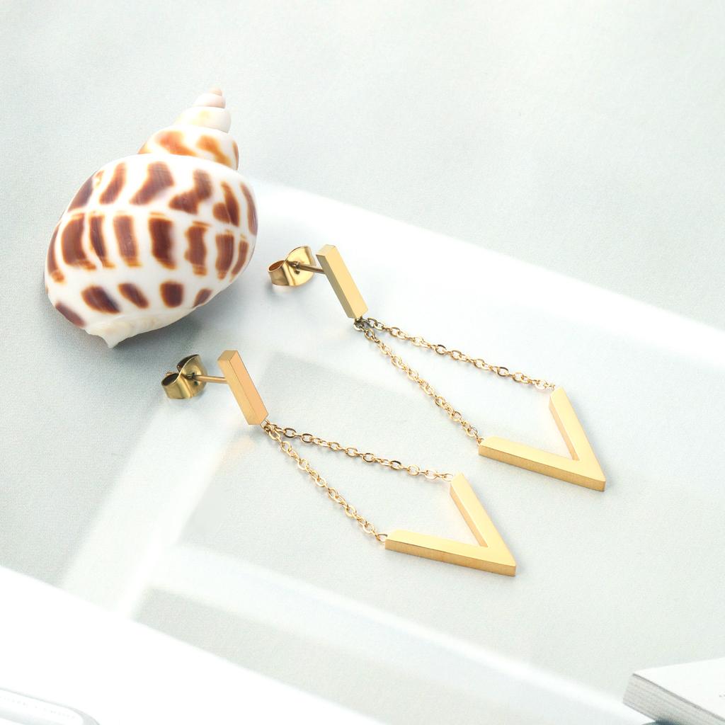 Geometric Stud Earrings Round Triangle Fringed Earrings Stainless Steel Plated 18K Gold Earrings