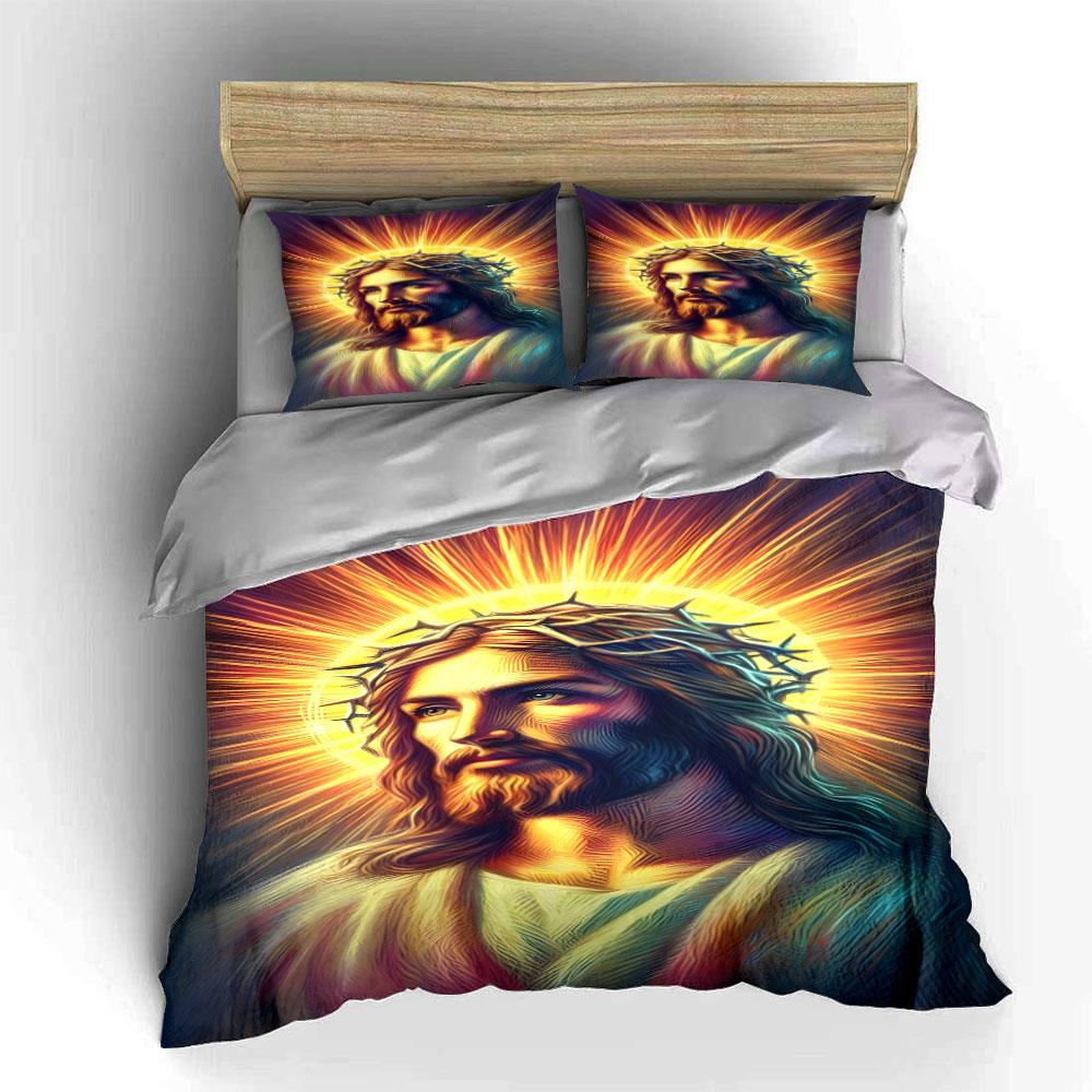 Radiant Jesus portrait design. Bedding sets Duvet cover sets Duvet covers Pillowcases(1*Duvet Cover 2*Pillowcases without duvet insert)