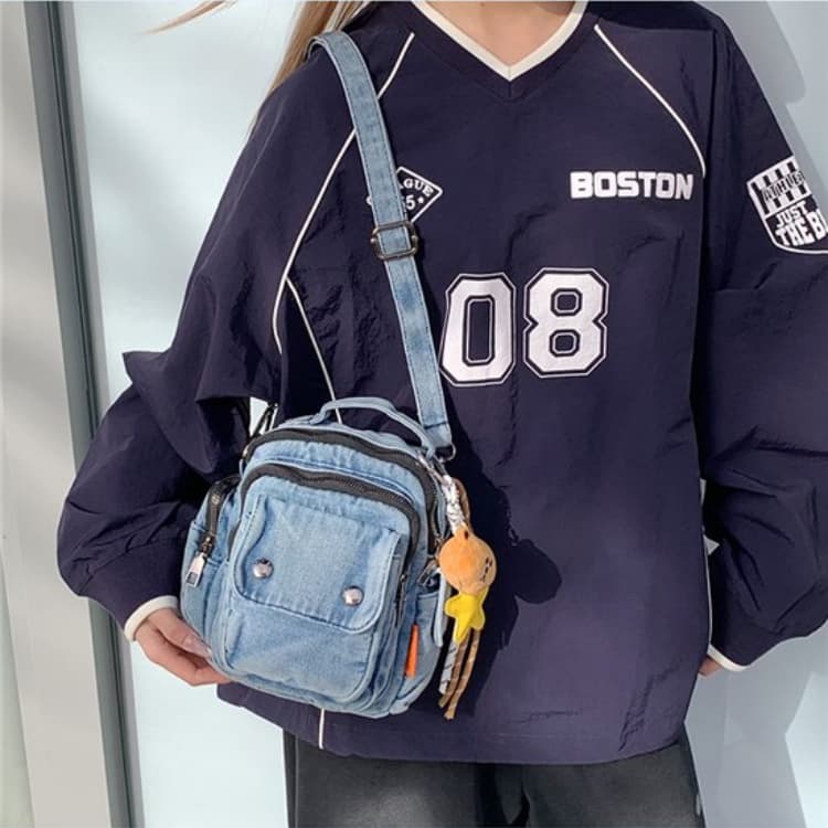 Retro Washed Old Denim Mini Messenger Bag