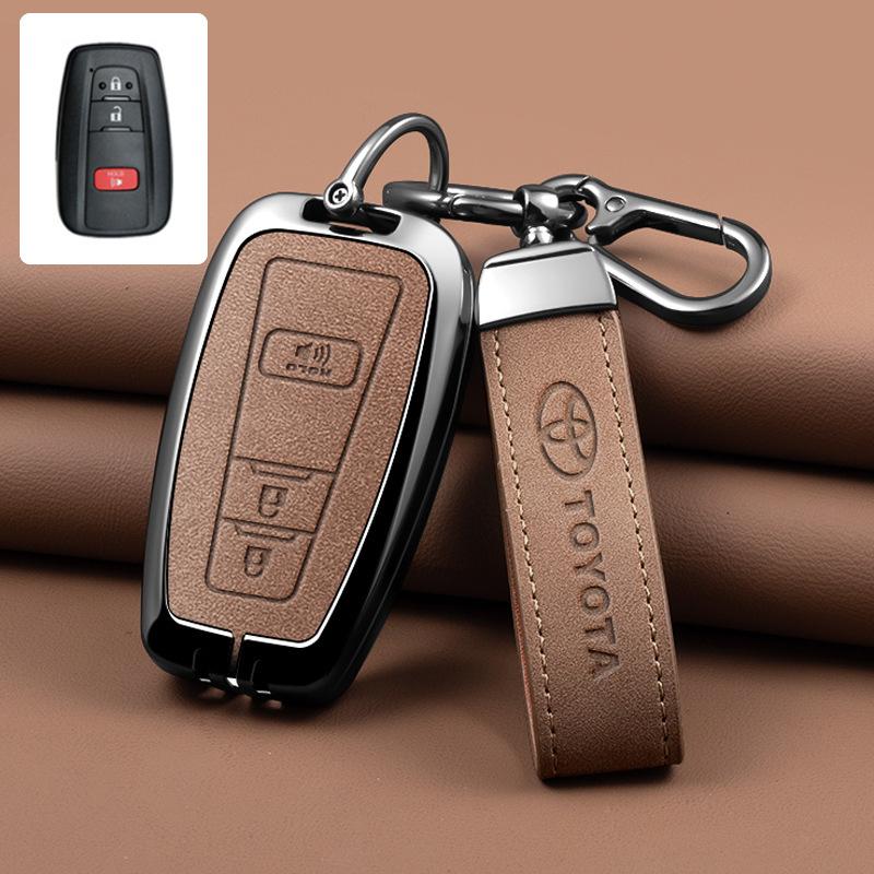 Leather Car Smart Remote Key Case Cover Shell for Toyota Avalon Camry RAV4 Prius CHR C-HR Corolla Land Cruiser Prado Keychain Ca
