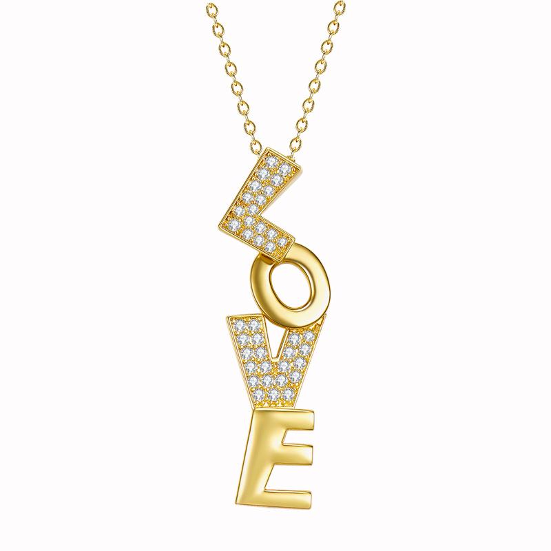 European & American LOVE Letter Gold-Plated Zircon Pendant Necklace - Hip-Hop Trendy Jewelry