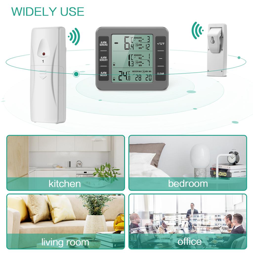 ORIA Fridge Thermometer Digital Freezer Thermometer with 2 Sensors Refrigerator Therm Wireless Indoor Thermometer for Home