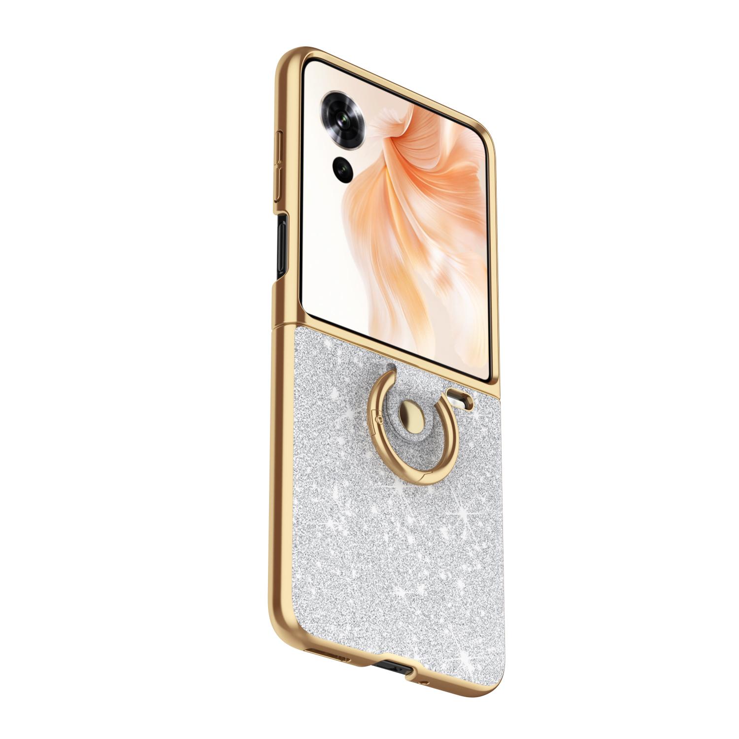 

For Honor Magic V Flip Case Slim Glittering PU Leather Foldable Folio Ring Stand Phone Cover Case Honor Magic V Flip PC срібний