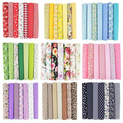 Conjunto de Tecido de Algodão Patchwork Floral e Xadrez de 7 Cores para Artesanato DIY